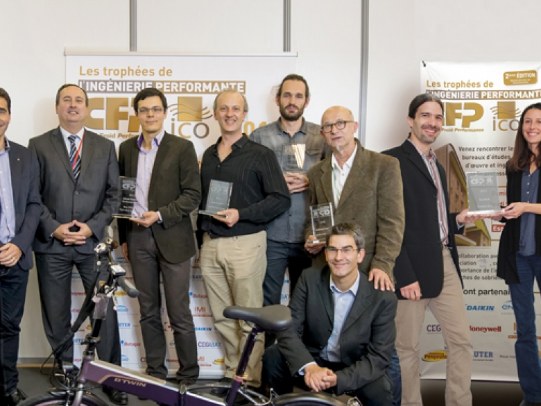 Les lauréats du concours après la remise des Trophées, sur le Salon Interclima